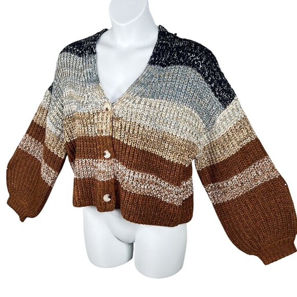 So Me NWT Womens M Oversized Bishop Sleeves Cropped Cardigan Ombre Sweater Boho - Picture 2 of 16